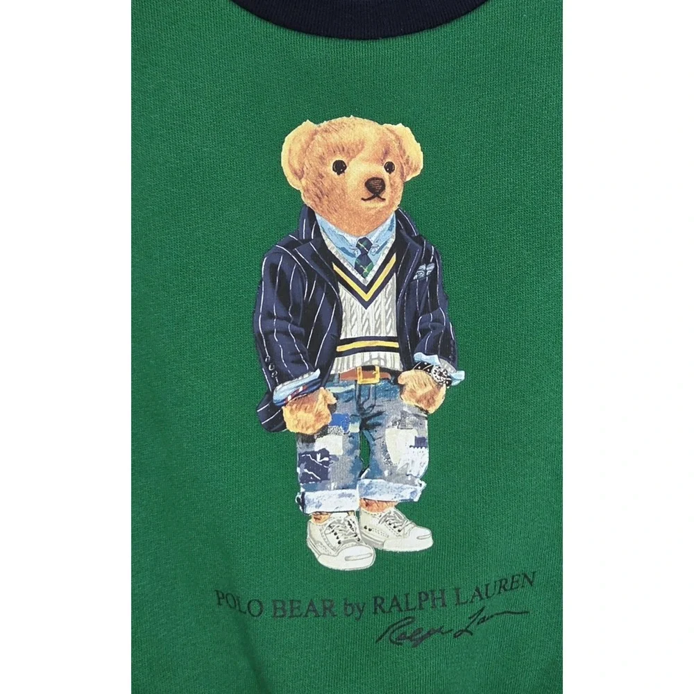 Polo Bear By Ralph Lauren Boys Green Navy Sweatshirt Size 24 Months Long Sleeves